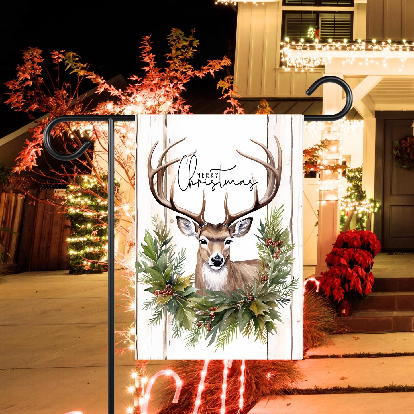 Woodland Merry Christmas Garden Flag - 12x18 Inch Holiday Outdoor Decor