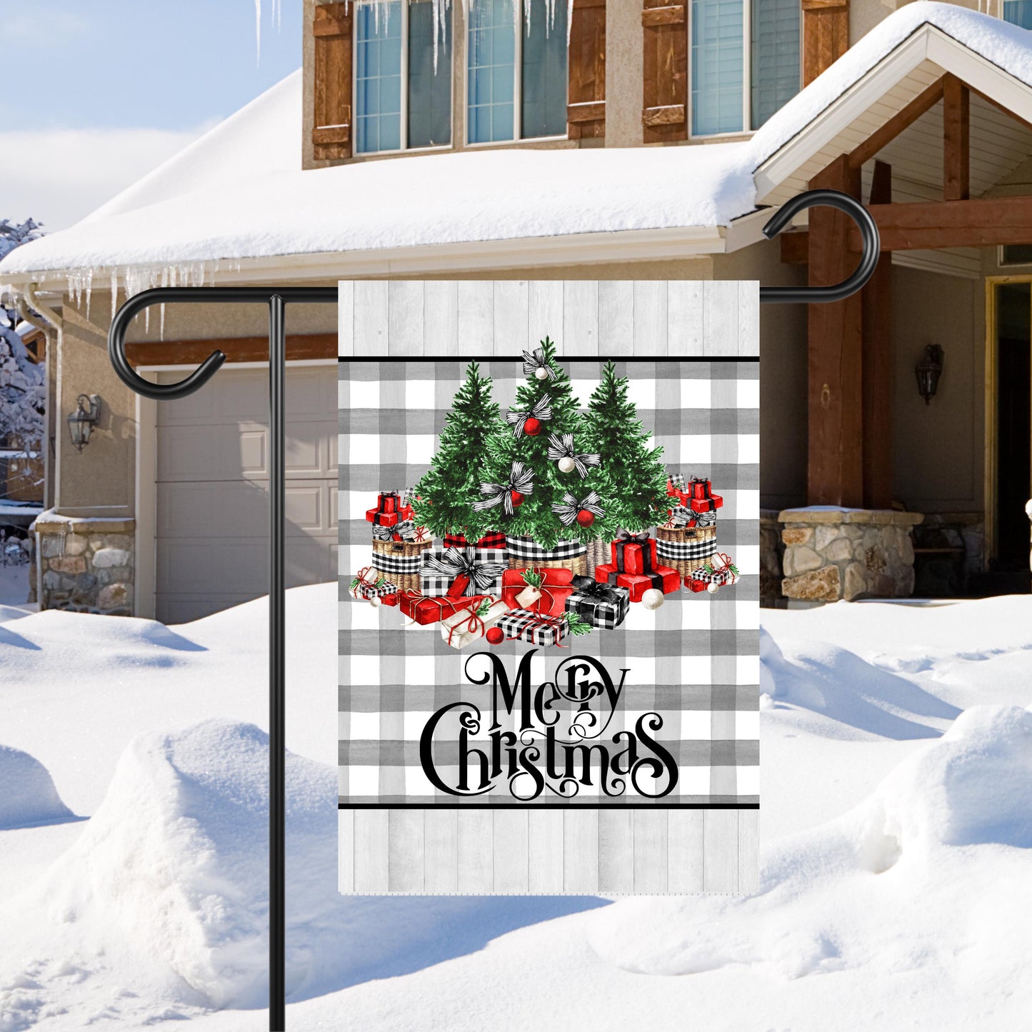 Double-Sided Buffalo Plaid Christmas Garden Flag - 12x18 Inch Holiday Decor