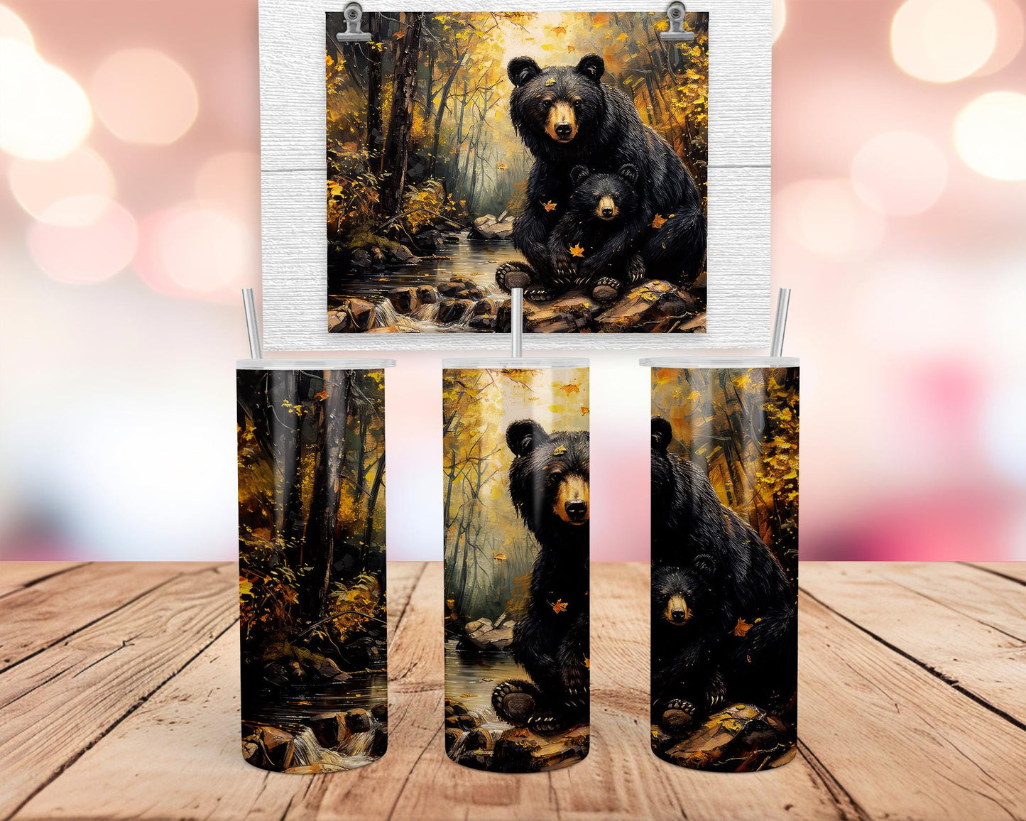 Rustic Black Bear Tumbler - Ideal Travel Cup for Wildlife Lovers Autumn Adventures