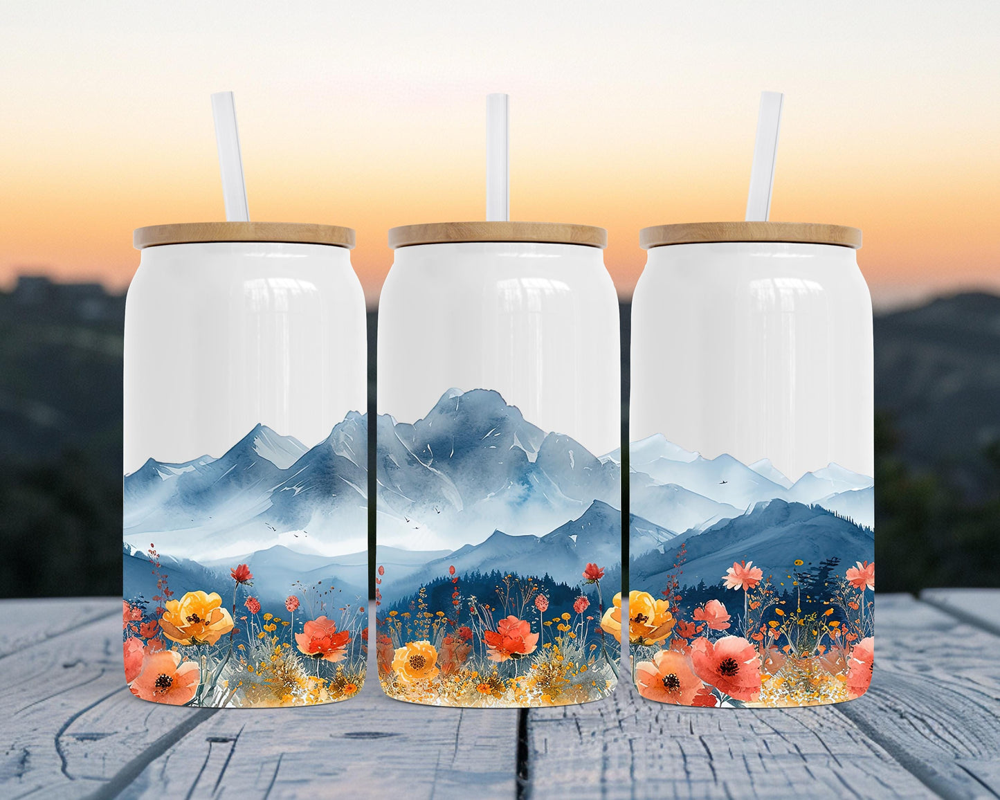 Boho Mountain Travel Tumbler, 16oz Stainless Steel Insulated Cup, Nature Travel Mug