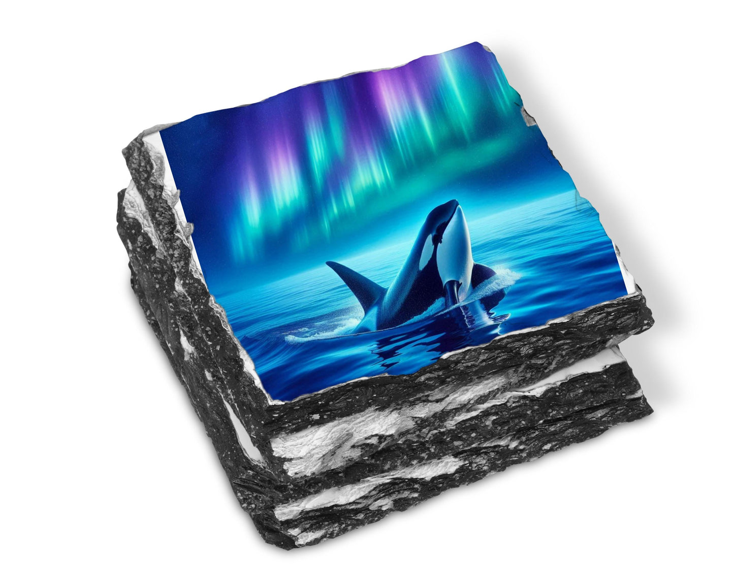 Ocean Orca Coasters Set of 4 Unique Northern Lights Decor for Whale Lovers