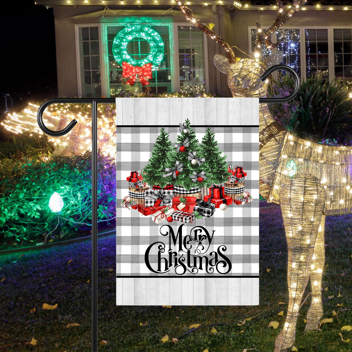 Double-Sided Buffalo Plaid Christmas Garden Flag - 12x18 Inch Holiday Decor