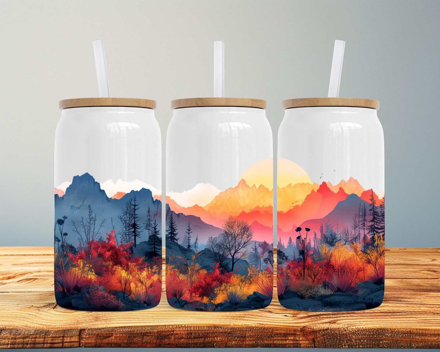 Autumn Mountain Sunset 16oz Soda Can, Fall Gift for Her, Travel Tea Cup