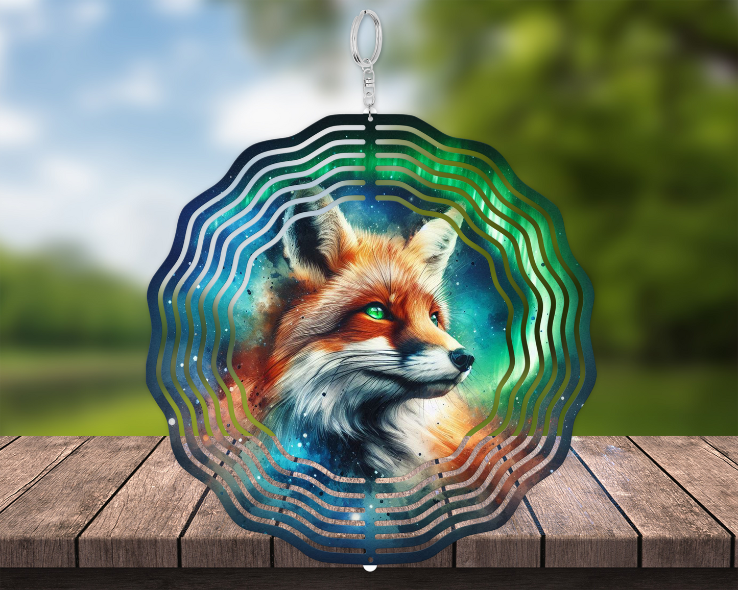 Fox Northern Nights Wind Spinner, Yard or Porch Decor, Unique Gifts for Mothers Day, Housewarming Gift, Double Sided Wind Spinner, Fox Lover