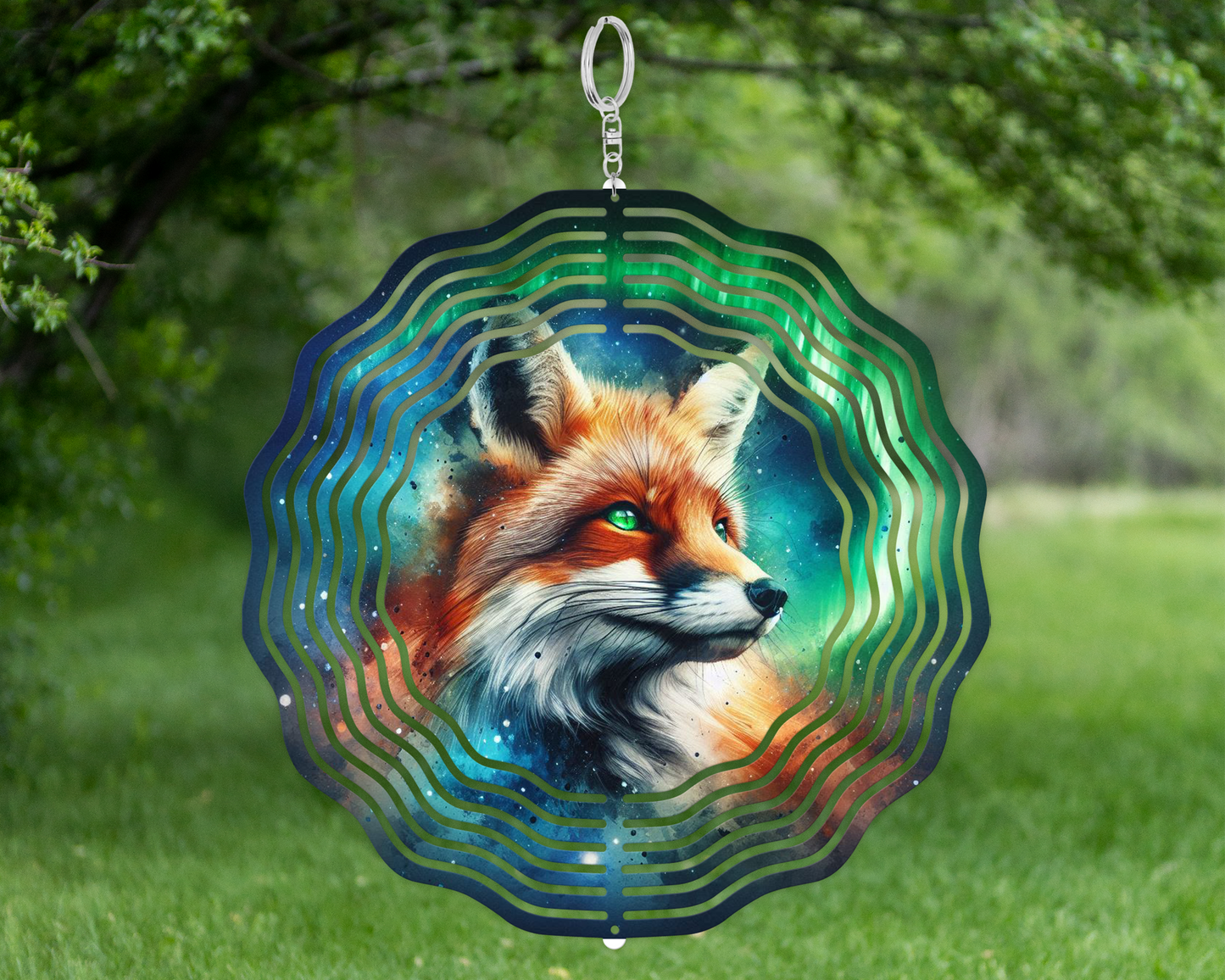 Fox Northern Nights Wind Spinner, Yard or Porch Decor, Unique Gifts for Mothers Day, Housewarming Gift, Double Sided Wind Spinner, Fox Lover