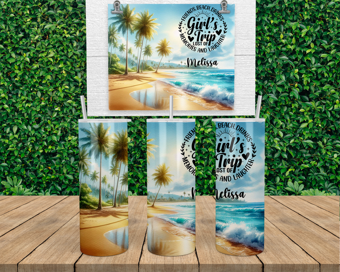 Girls Trip Glow in Dark Tumbler, Personalized Beach Vacation Name Tumbler Cup, Custom Family Vacation Tumblers with Lid, Personalized Cruise
