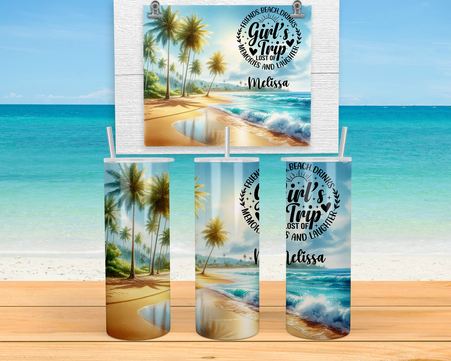 Girls Trip Glow in Dark Tumbler, Personalized Beach Vacation Name Tumbler Cup, Custom Family Vacation Tumblers with Lid, Personalized Cruise