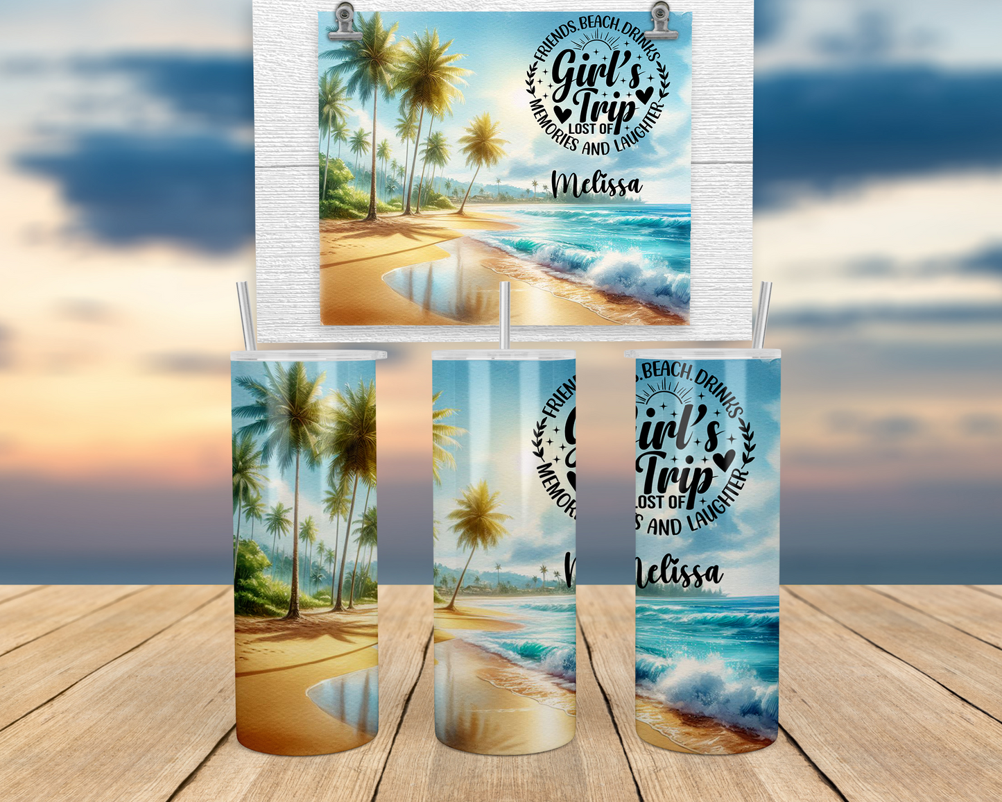 Girls Trip Glow in Dark Tumbler, Personalized Beach Vacation Name Tumbler Cup, Custom Family Vacation Tumblers with Lid, Personalized Cruise