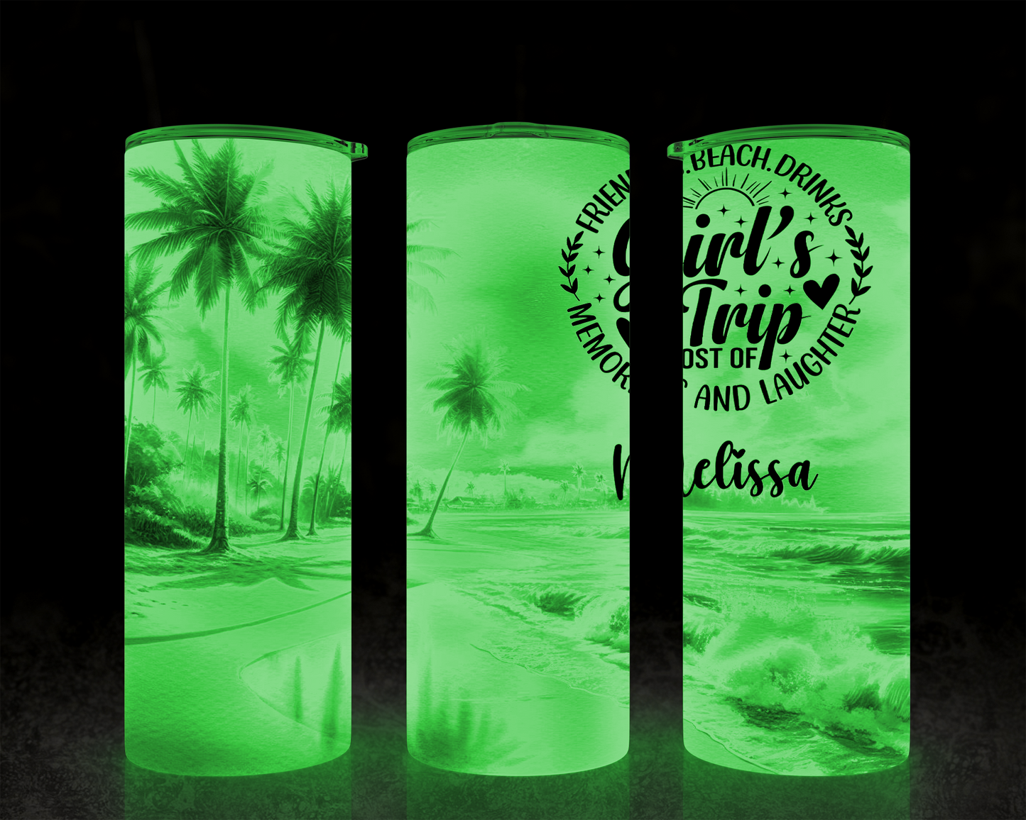 Girls Trip Glow in Dark Tumbler, Personalized Beach Vacation Name Tumbler Cup, Custom Family Vacation Tumblers with Lid, Personalized Cruise