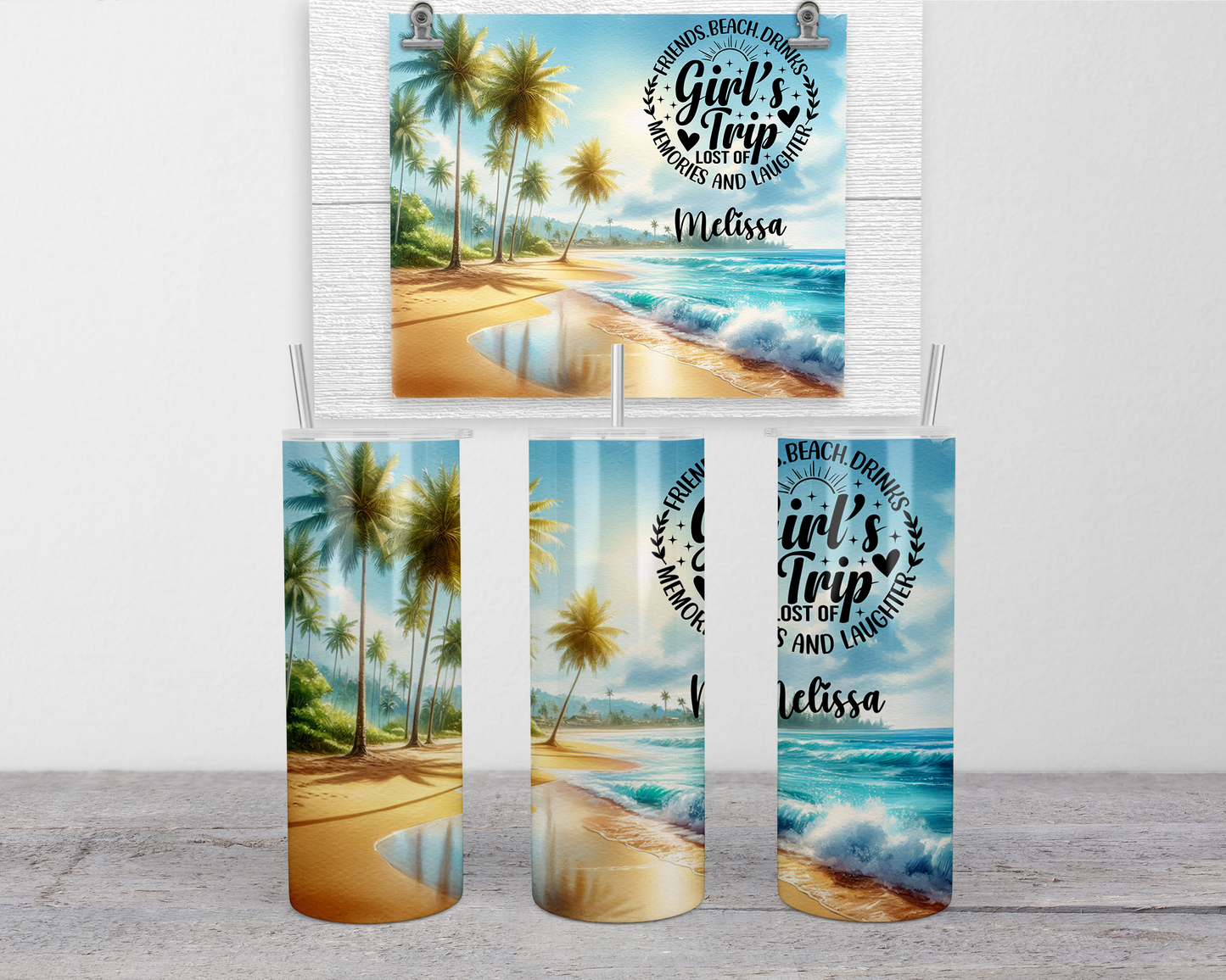 Girls Trip Glow in Dark Tumbler, Personalized Beach Vacation Name Tumbler Cup, Custom Family Vacation Tumblers with Lid, Personalized Cruise