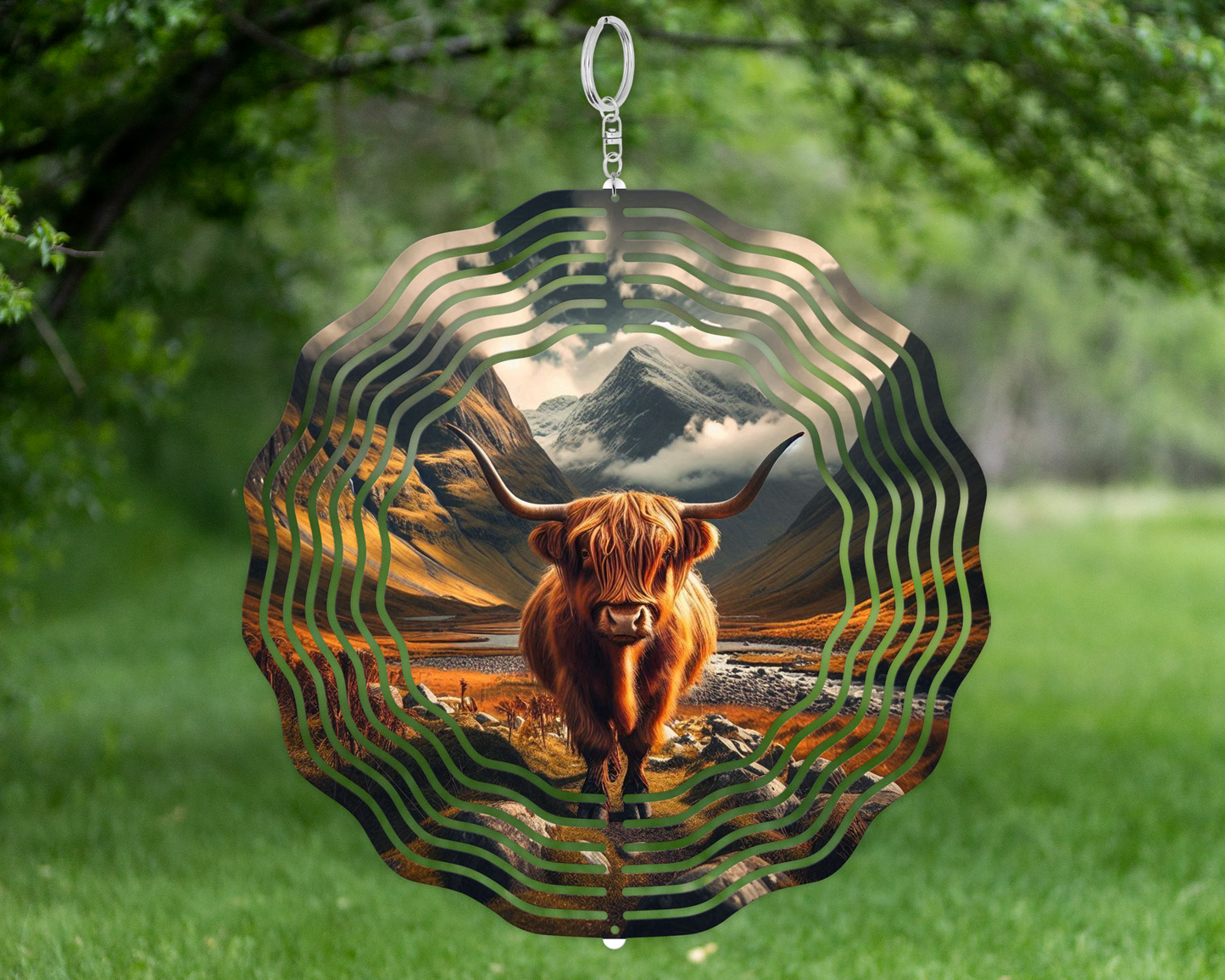 Highland Cow Wind Spinner, Nature-Inspired Housewarming Gift, Unique Gifs for Mothers Day, Hanging Wind Spinner for Porch, Cow Lover Gift