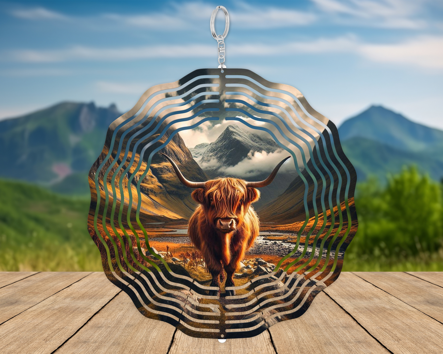 Highland Cow Wind Spinner, Nature-Inspired Housewarming Gift, Unique Gifs for Mothers Day, Hanging Wind Spinner for Porch, Cow Lover Gift