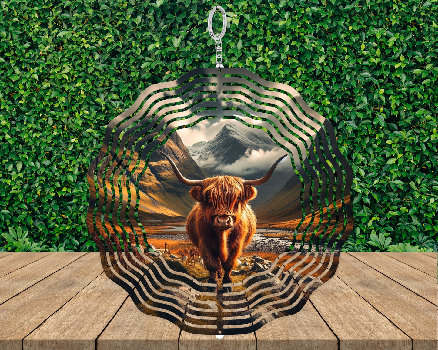 Highland Cow Wind Spinner, Nature-Inspired Housewarming Gift, Unique Gifs for Mothers Day, Hanging Wind Spinner for Porch, Cow Lover Gift