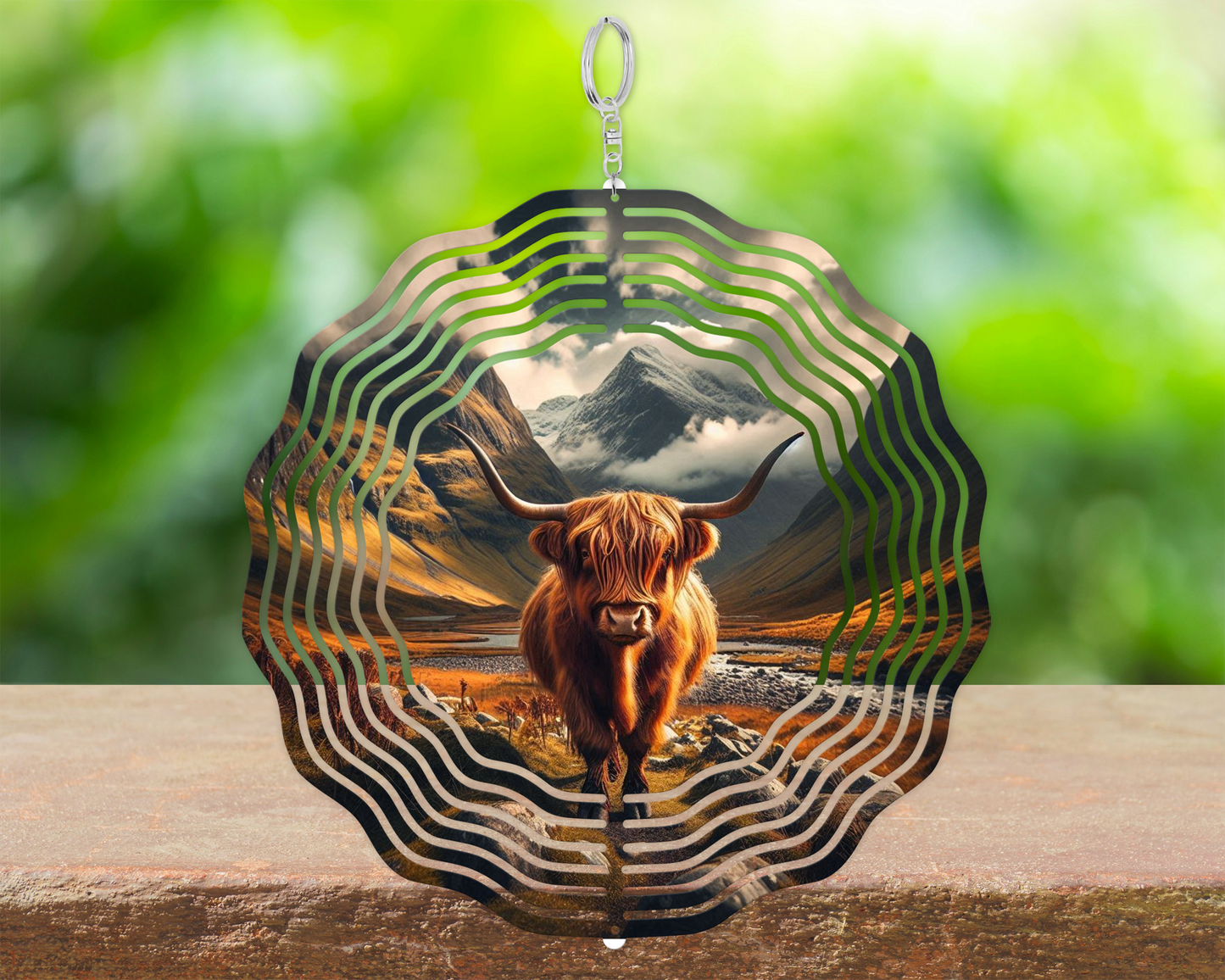 Highland Cow Wind Spinner, Nature-Inspired Housewarming Gift, Unique Gifs for Mothers Day, Hanging Wind Spinner for Porch, Cow Lover Gift