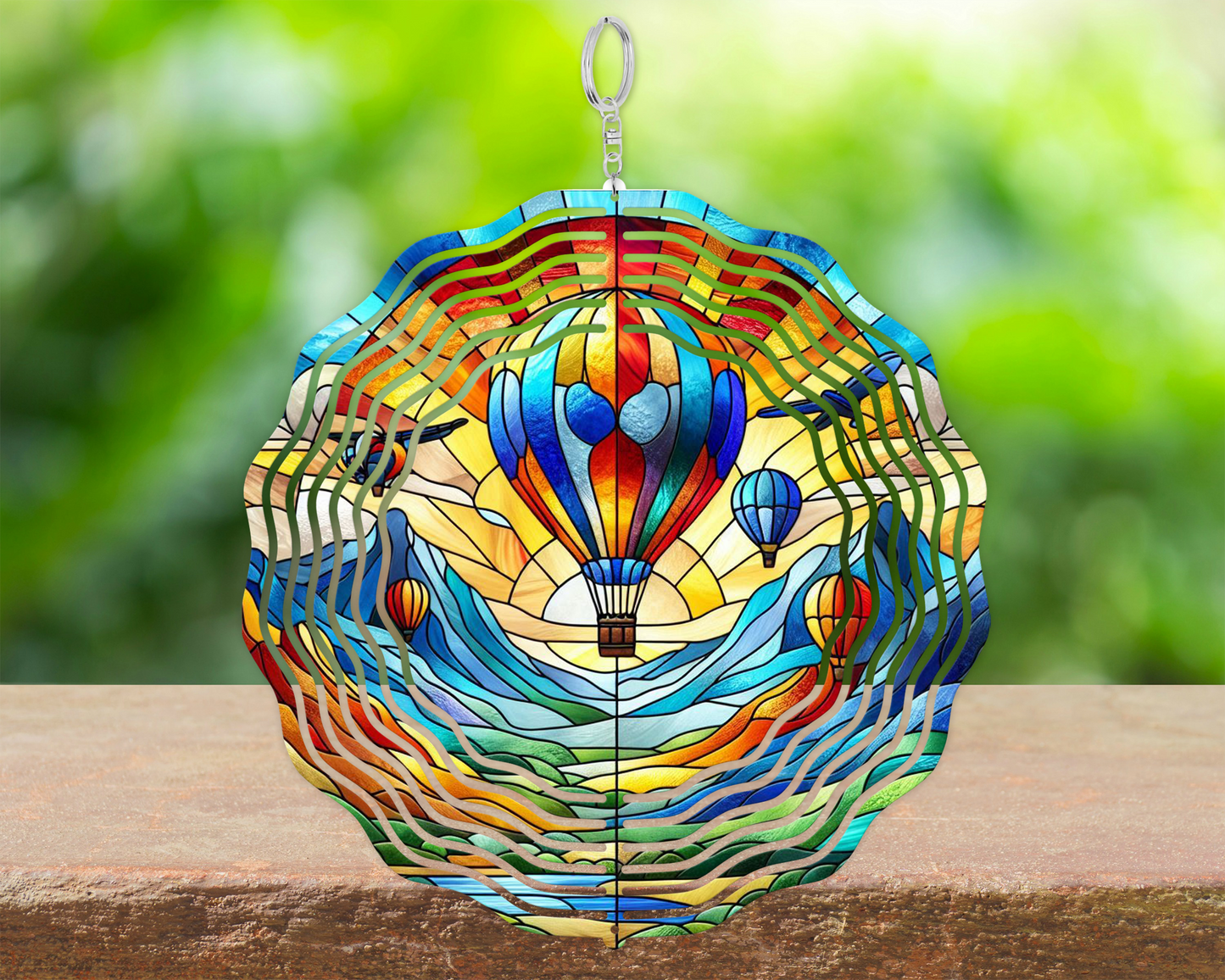 Hot Air Balloon Wind Spinner - Stained Glass 3D Metal Decor for Porch Unique Mothers Day Gift