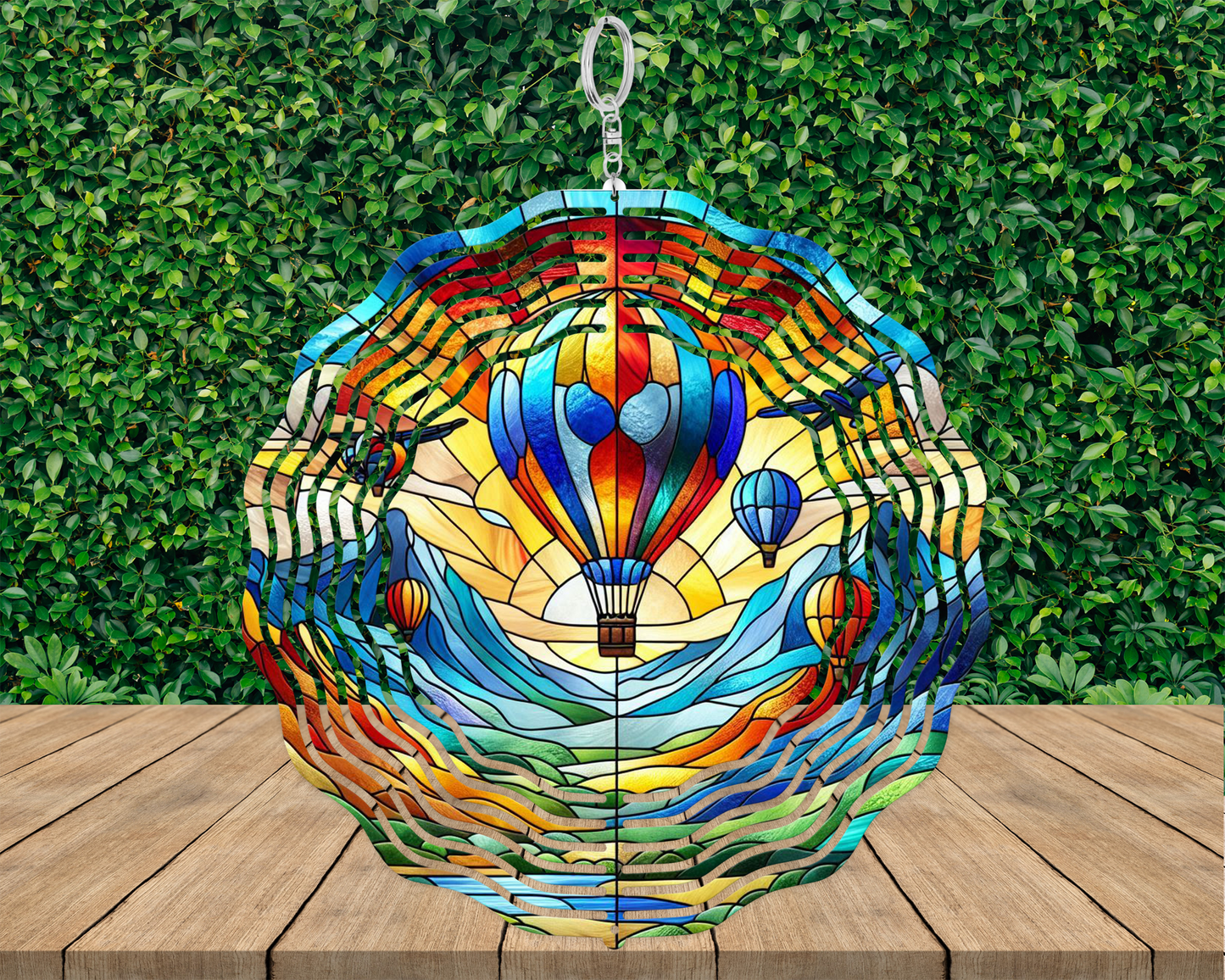 Hot Air Balloon Wind Spinner - Stained Glass 3D Metal Decor for Porch Unique Mothers Day Gift