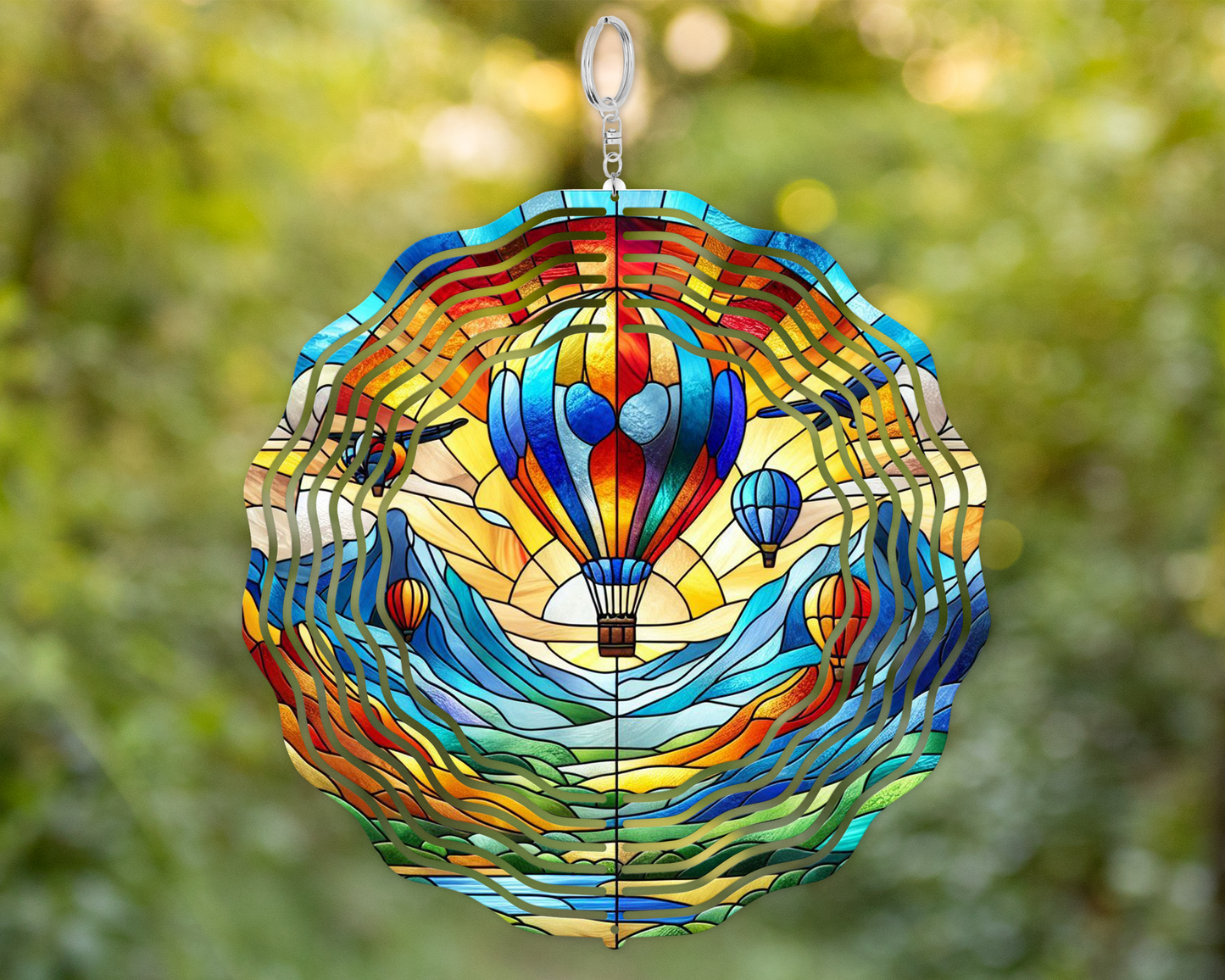 Hot Air Balloon Wind Spinner - Stained Glass 3D Metal Decor for Porch Unique Mothers Day Gift