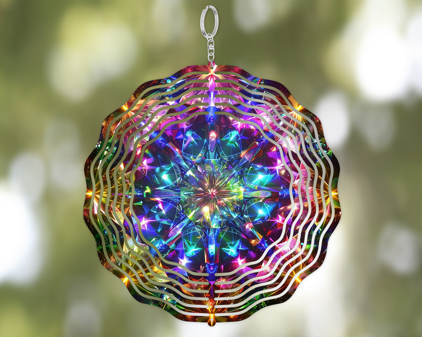 Colorful Aluminum Wind Spinner, Vibrant Kaleidoscope Image