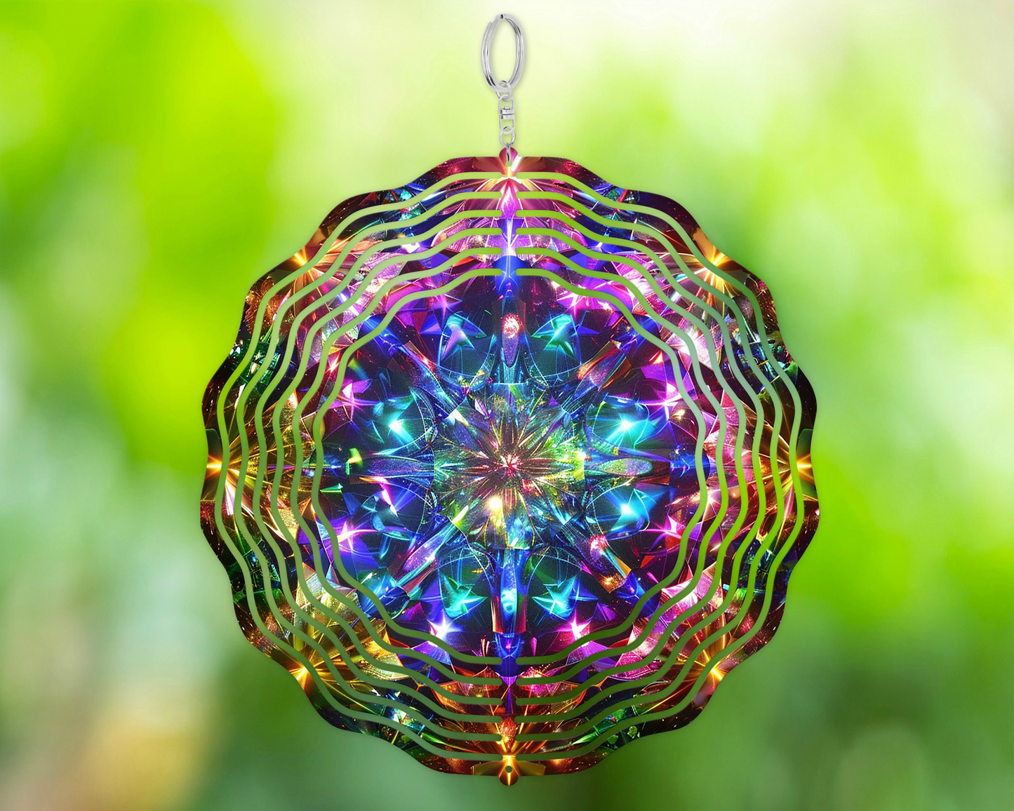 Colorful Aluminum Wind Spinner, Vibrant Kaleidoscope Image