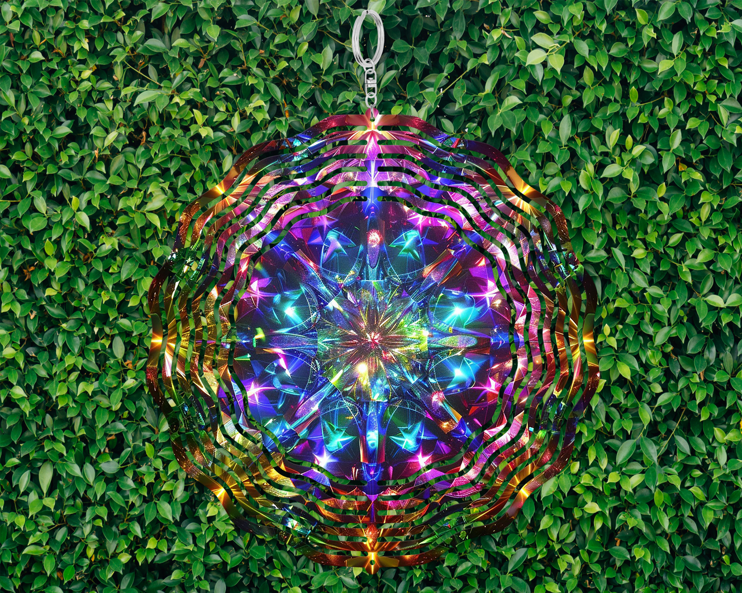 Colorful Aluminum Wind Spinner, Vibrant Kaleidoscope Image