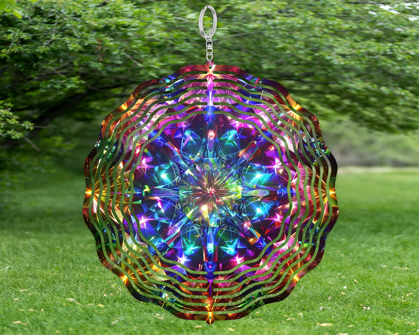 Colorful Aluminum Wind Spinner, Vibrant Kaleidoscope Image