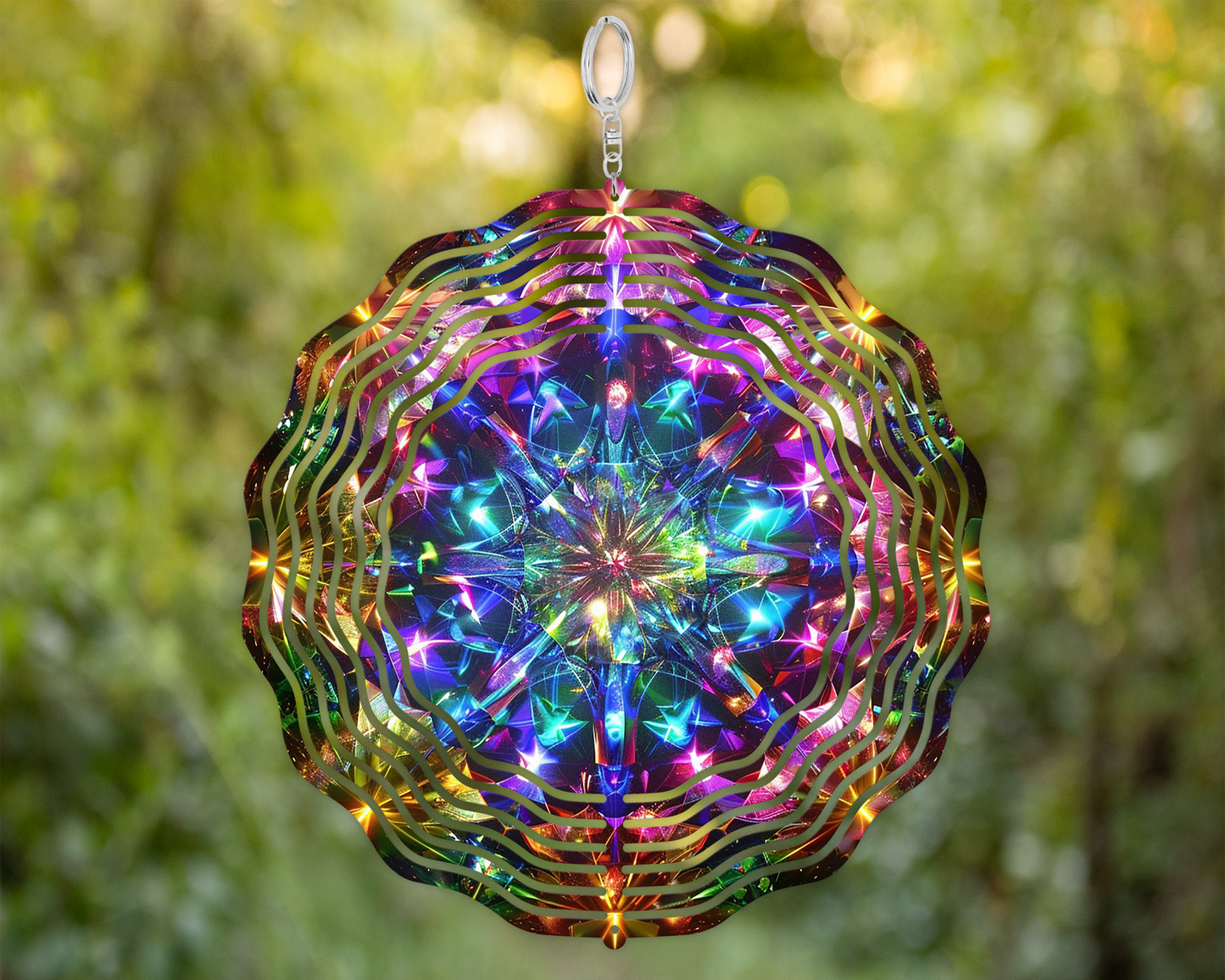Colorful Aluminum Wind Spinner, Vibrant Kaleidoscope Image