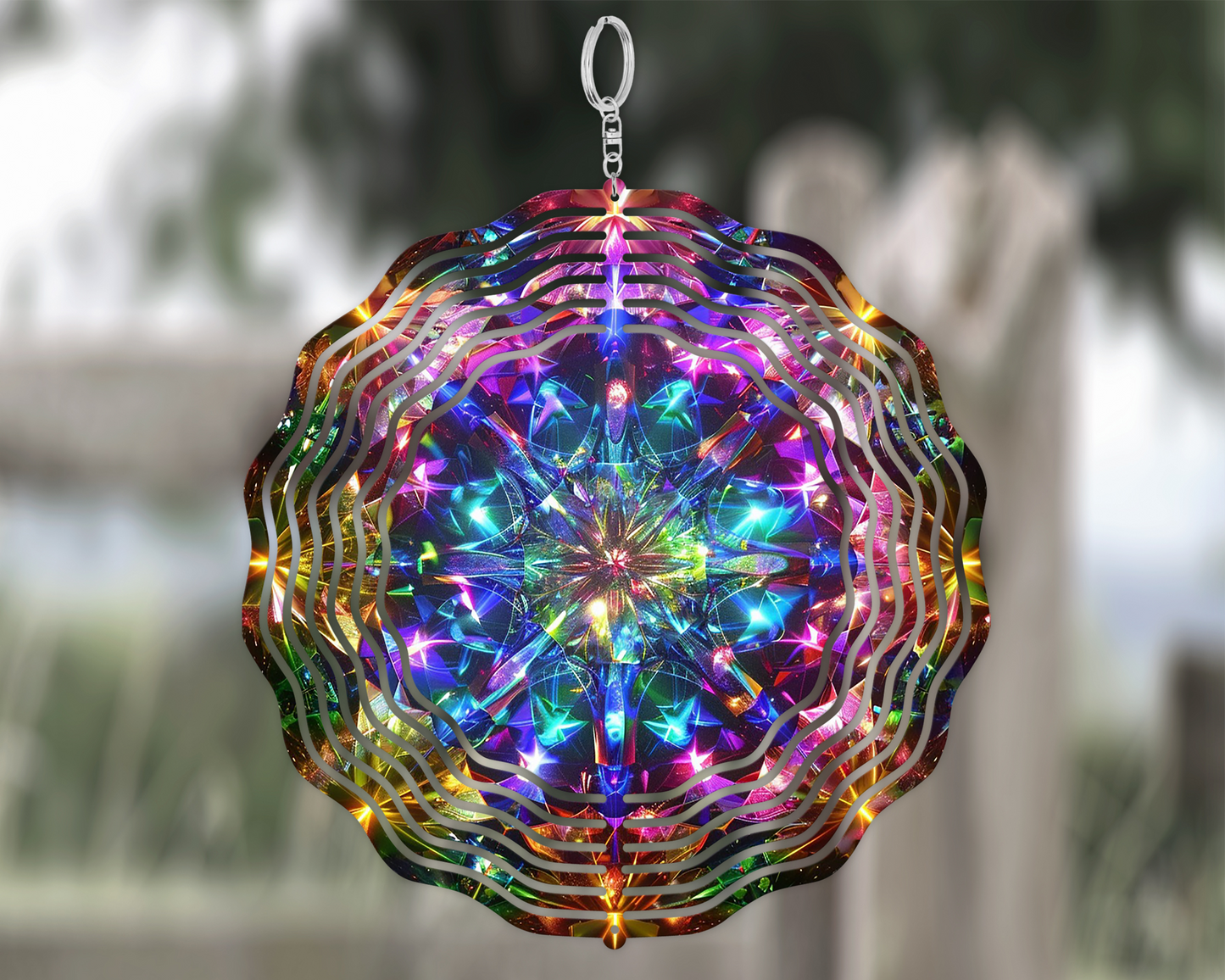Colorful Aluminum Wind Spinner, Vibrant Kaleidoscope Image