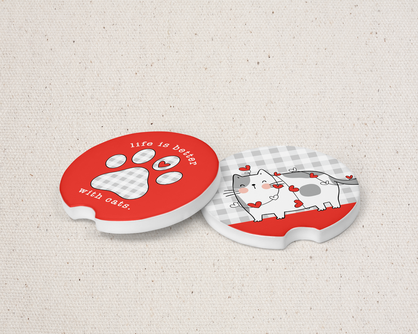 Car Coaster Set - Paw Print & Cat Theme - Life is Better with Cats