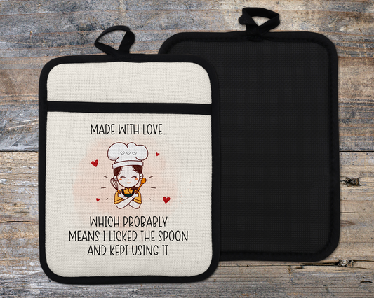Funny Oven Mitt with Made with Love Design - Unique Kitchen Decor Gift for Mom