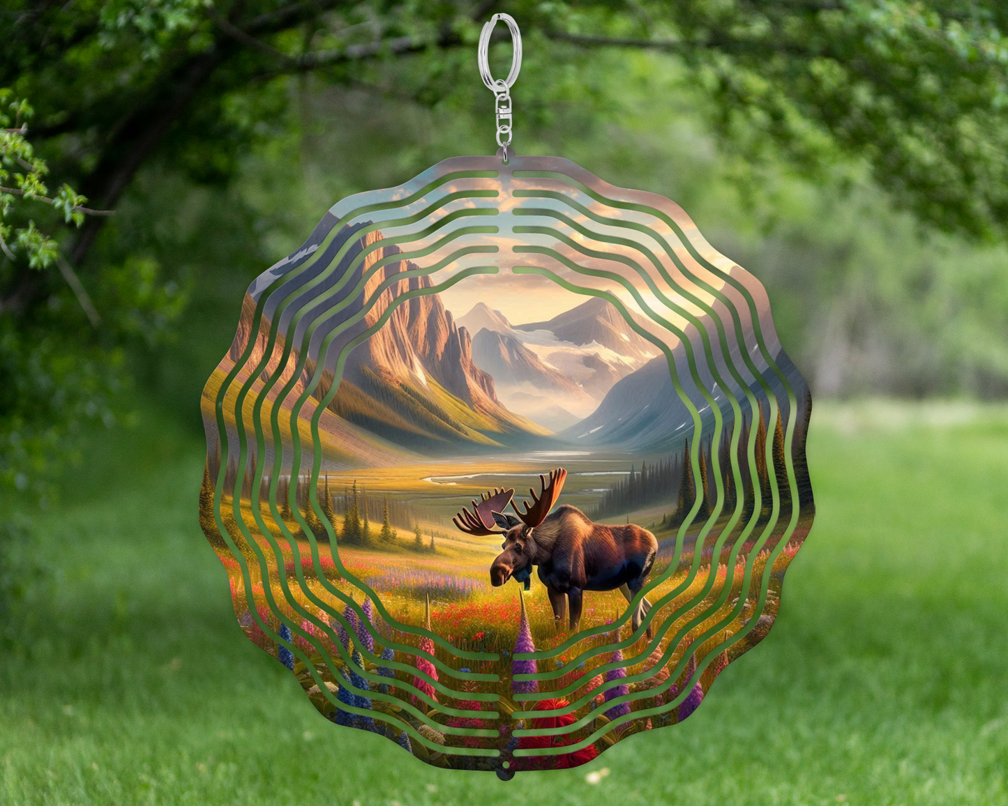 Moose Wind Spinner, Nature-Inspired Housewarming Gift, Mountain Theme Gift, Garden Decor, Wind Spinner for Patio, Hanging Wind Spinner, Yard