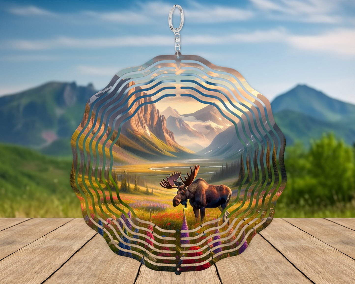 Moose Wind Spinner, Nature-Inspired Housewarming Gift, Mountain Theme Gift, Garden Decor, Wind Spinner for Patio, Hanging Wind Spinner, Yard