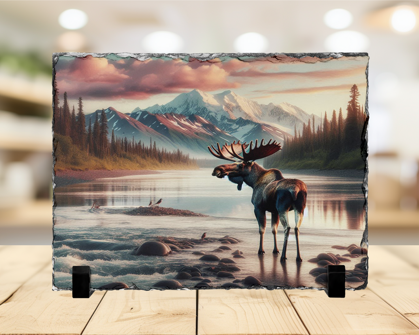Colorado Mountains Decor - Moose Photo Slate With Rustic Charm & Natural Slate Material - scale and size reference