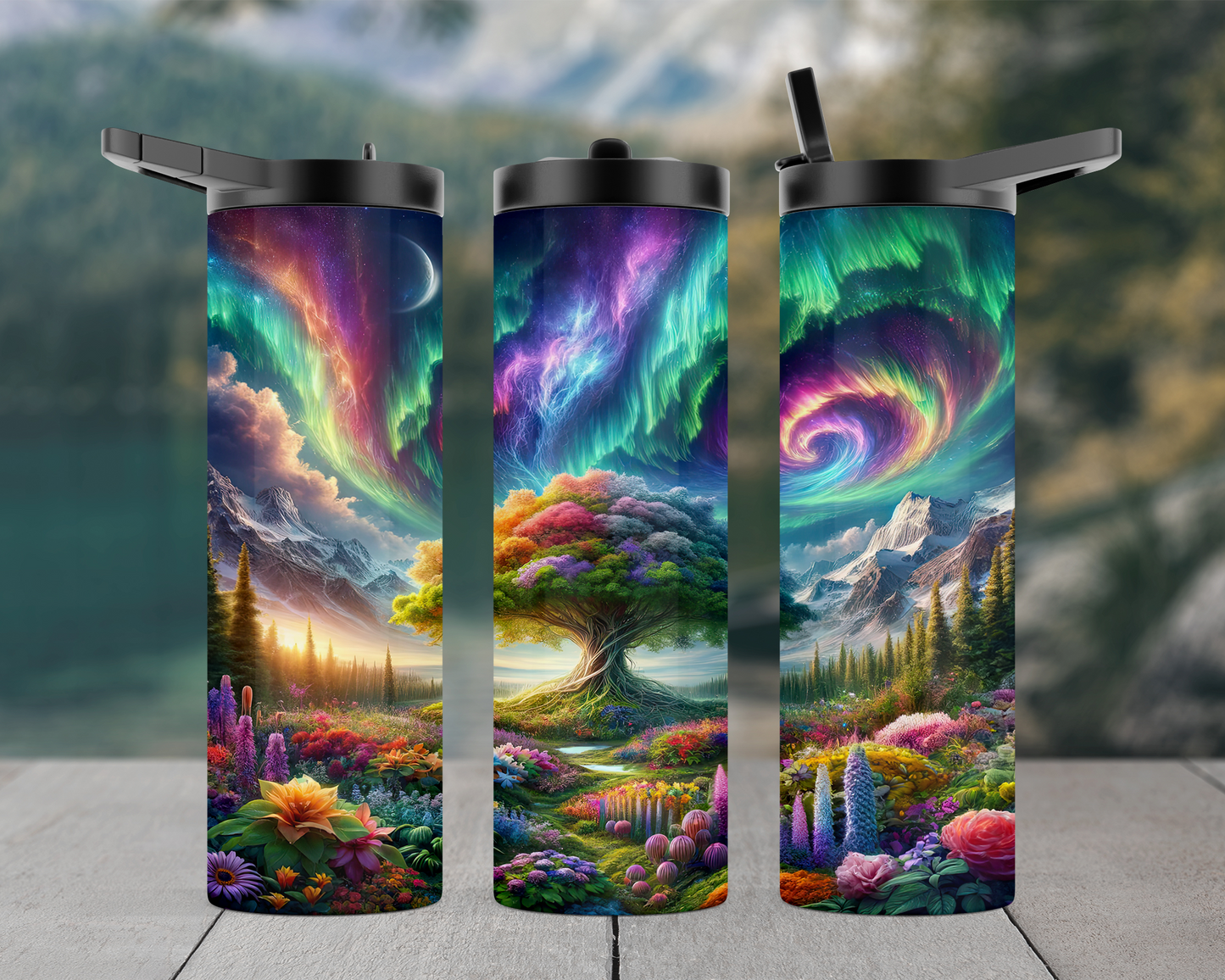 Tree of Life Northern Lights Tumbler - Unique Water Bottle for Adventure