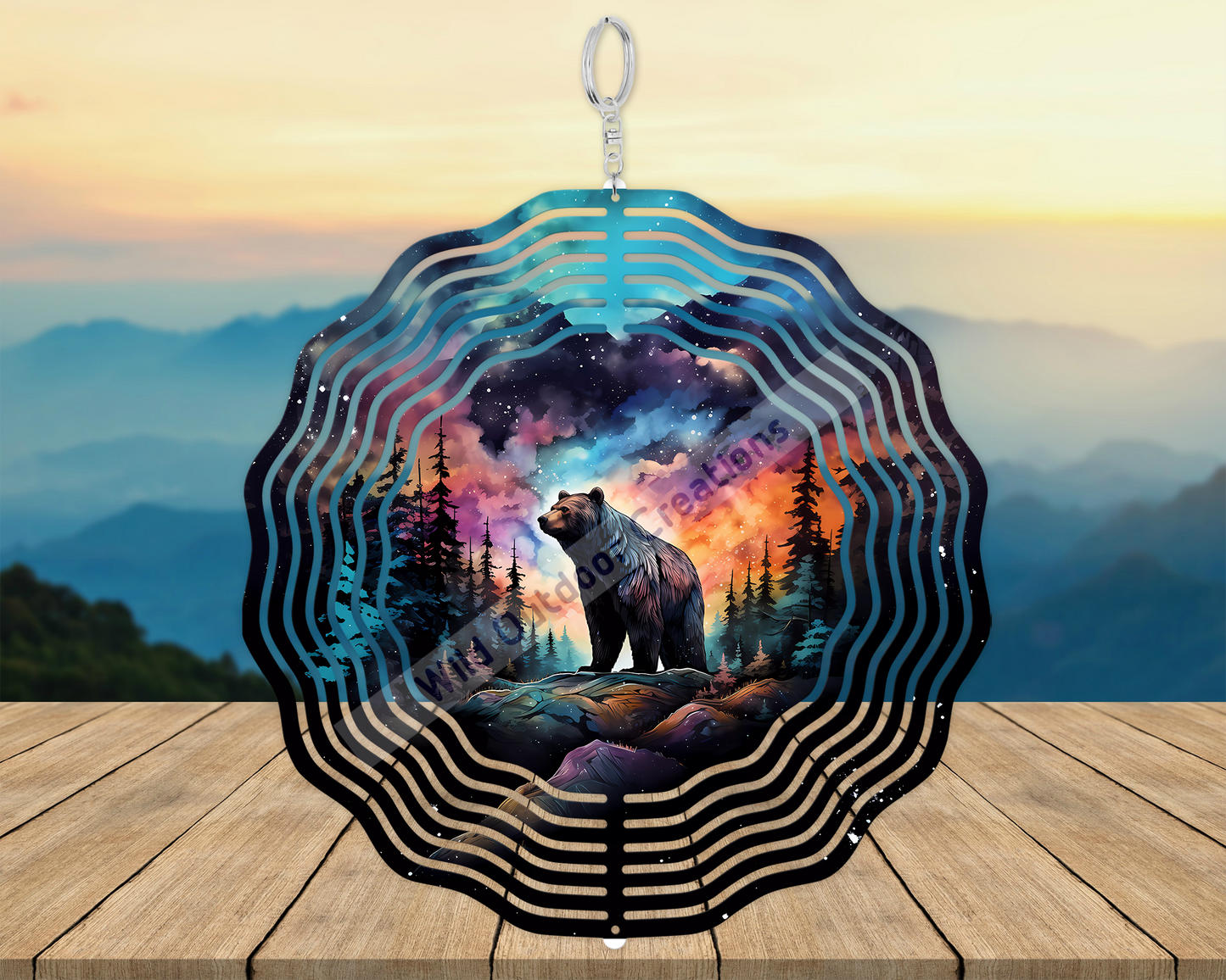 Northern Lights Bear 3D 10'in Wind Spinner, Gift for Bear Lover