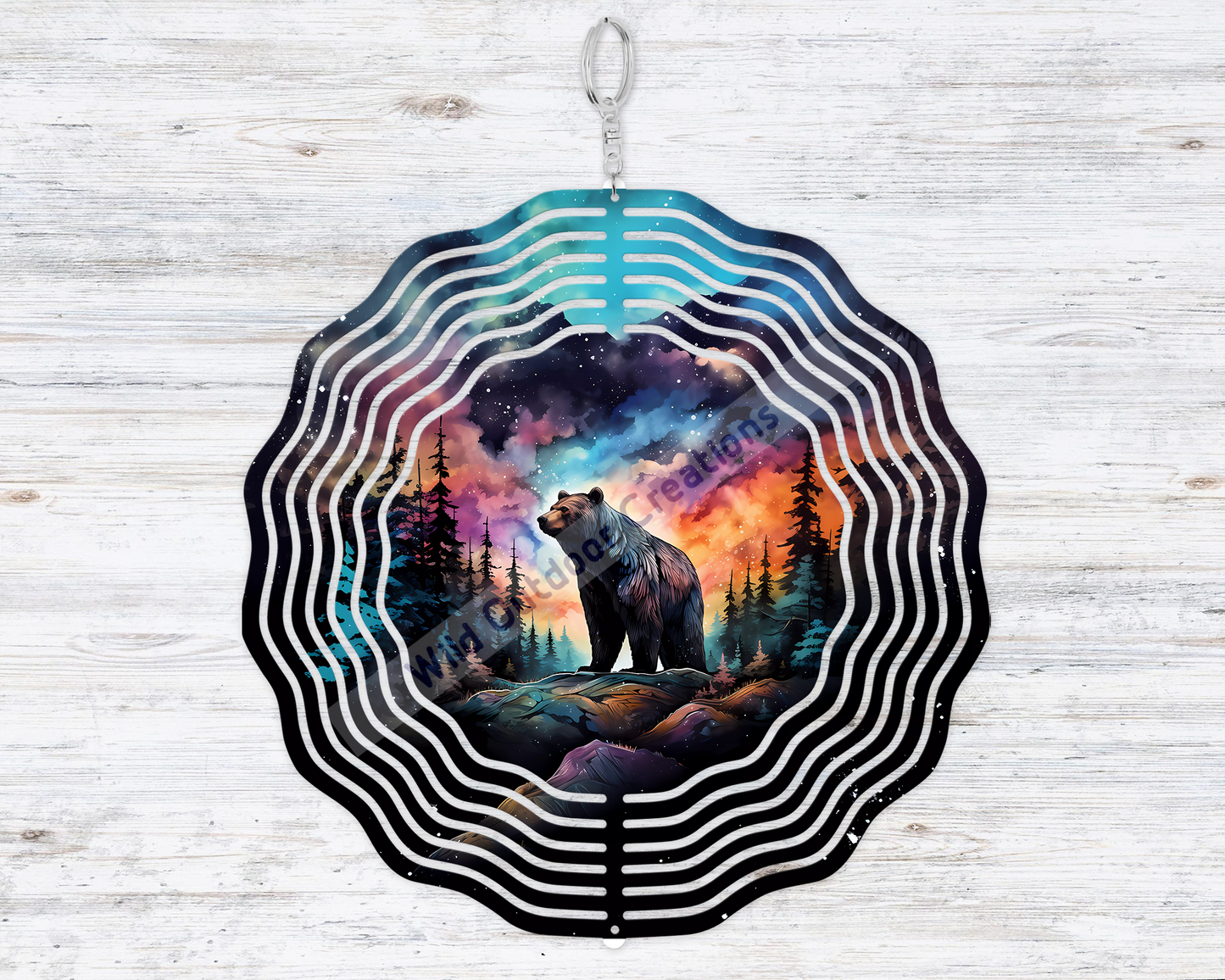 Northern Lights Bear 3D 10'in Wind Spinner, Gift for Bear Lover