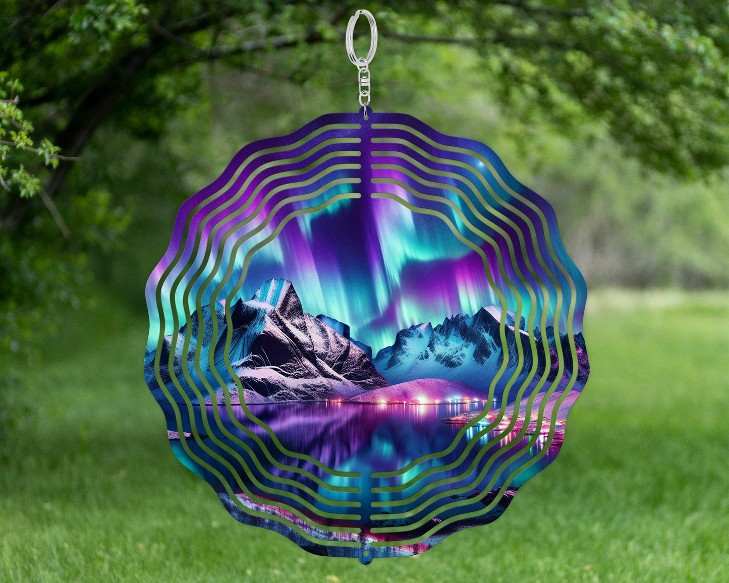 Northern Lights Wind Spinner, Unique Gift for Mothers Day, Nature-Inspired Housewarming Gift, Hanging Wind Spinner for Porch, Aurora Borealis