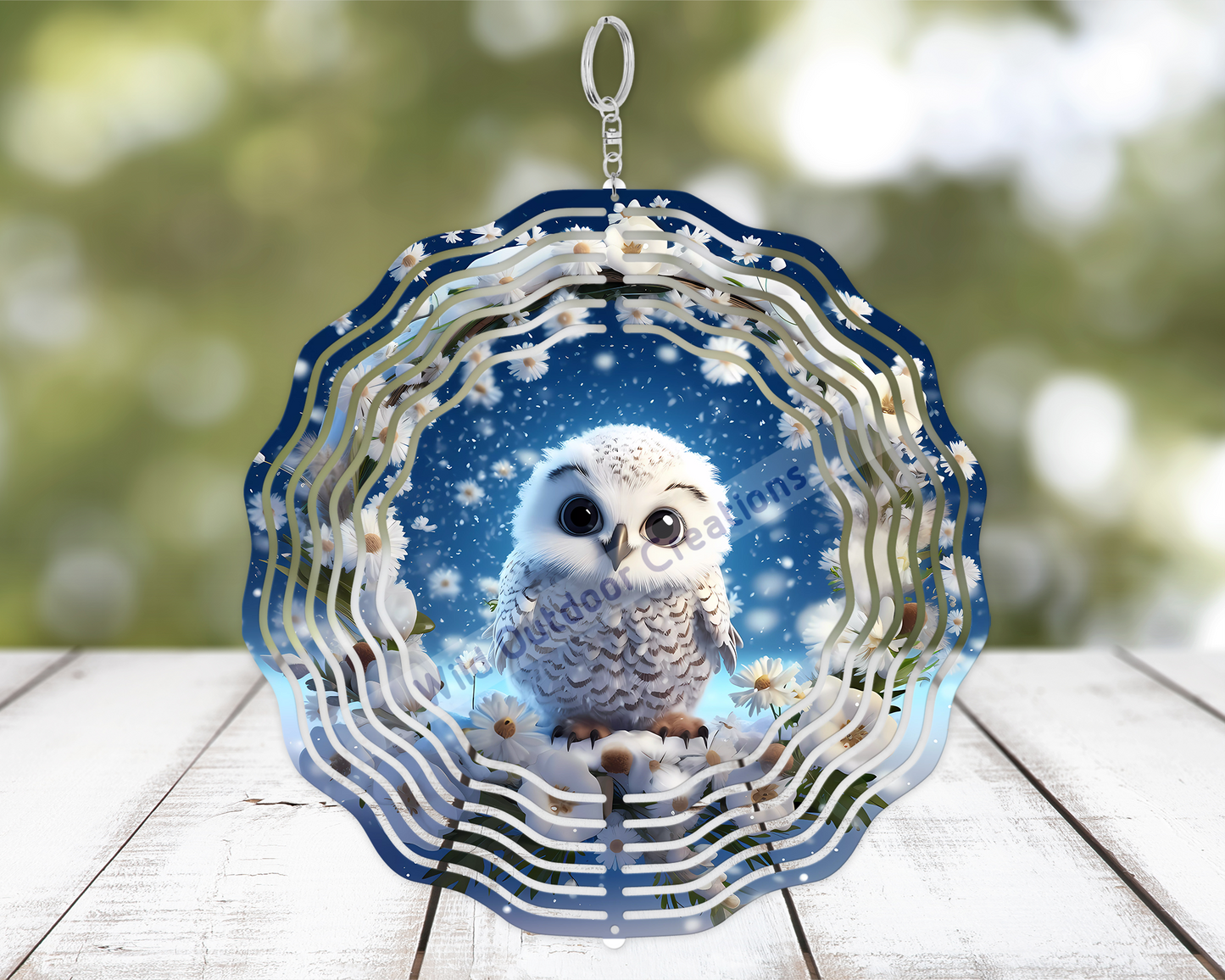 Winter Baby Owl 10' Inch 3d Wind Spinner