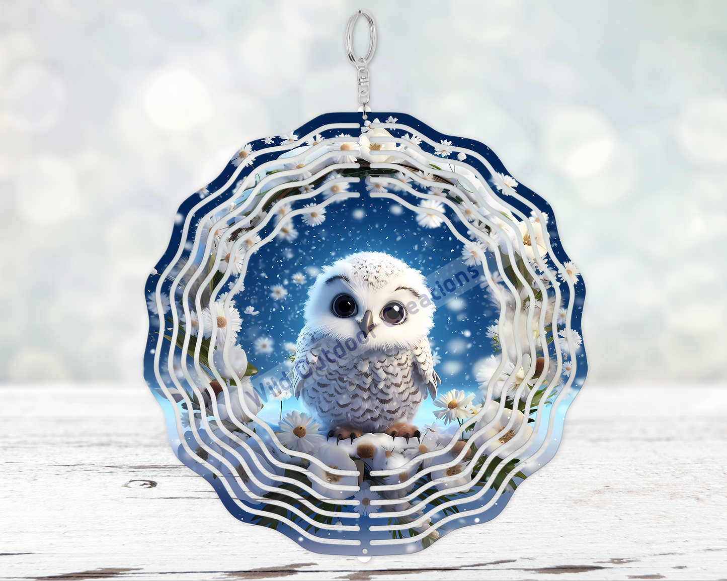 Winter Baby Owl 10' Inch 3d Wind Spinner