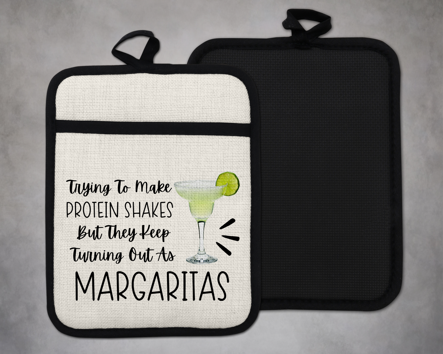 Trying To Make Protein Shakes, Sassy Potholder, Unique Gifts for Sisters, Funny Potholder, Margarita Lover Gift,