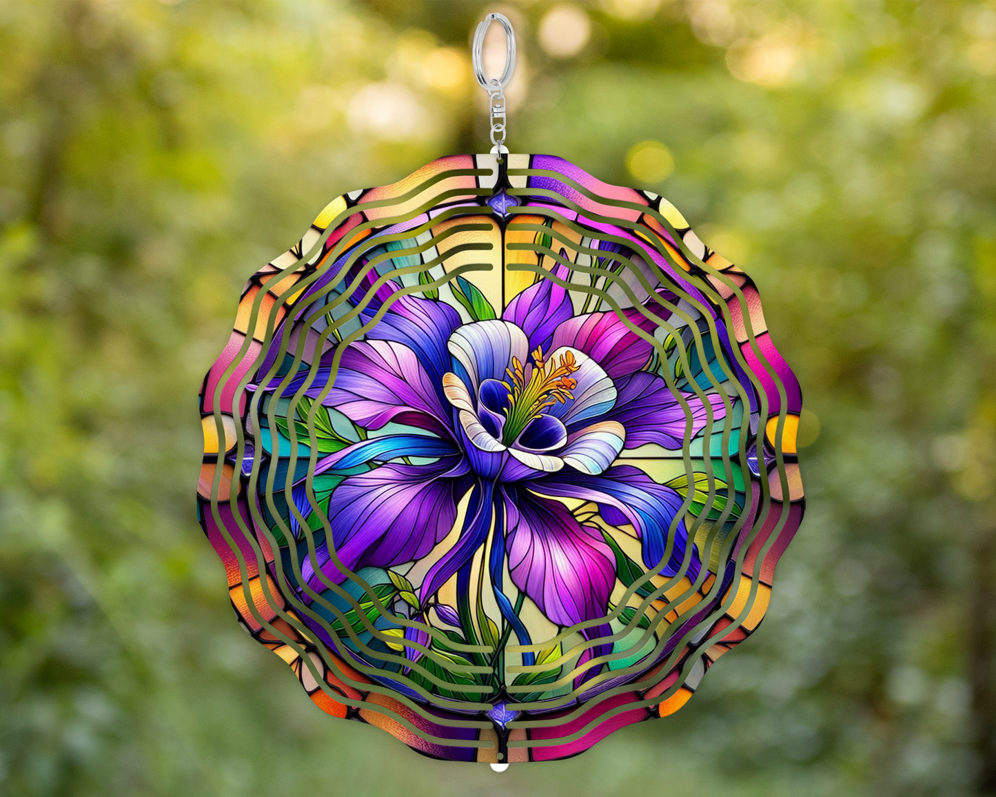 Vibrant Flower Wind Spinner - Handmade Faux Stained Glass Art