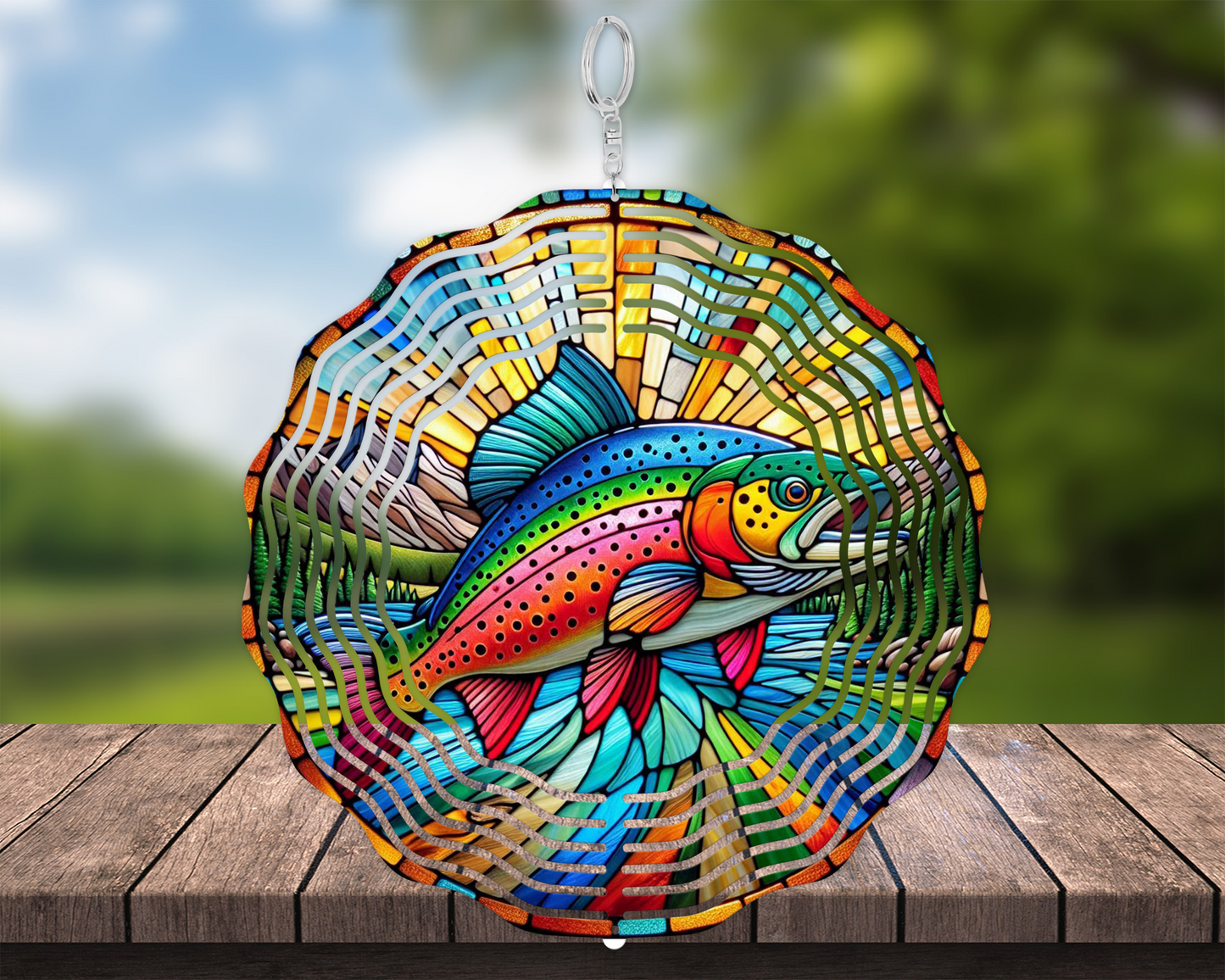 Rainbow Trout Wind Spinner - Unique Fathers Day Gift for Porch Garden Decor Nature-Inspired Housewarming Present