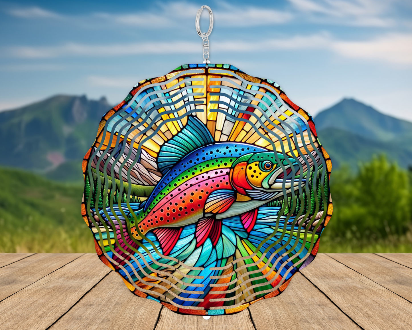 Rainbow Trout Wind Spinner - Unique Fathers Day Gift for Porch Garden Decor Nature-Inspired Housewarming Present