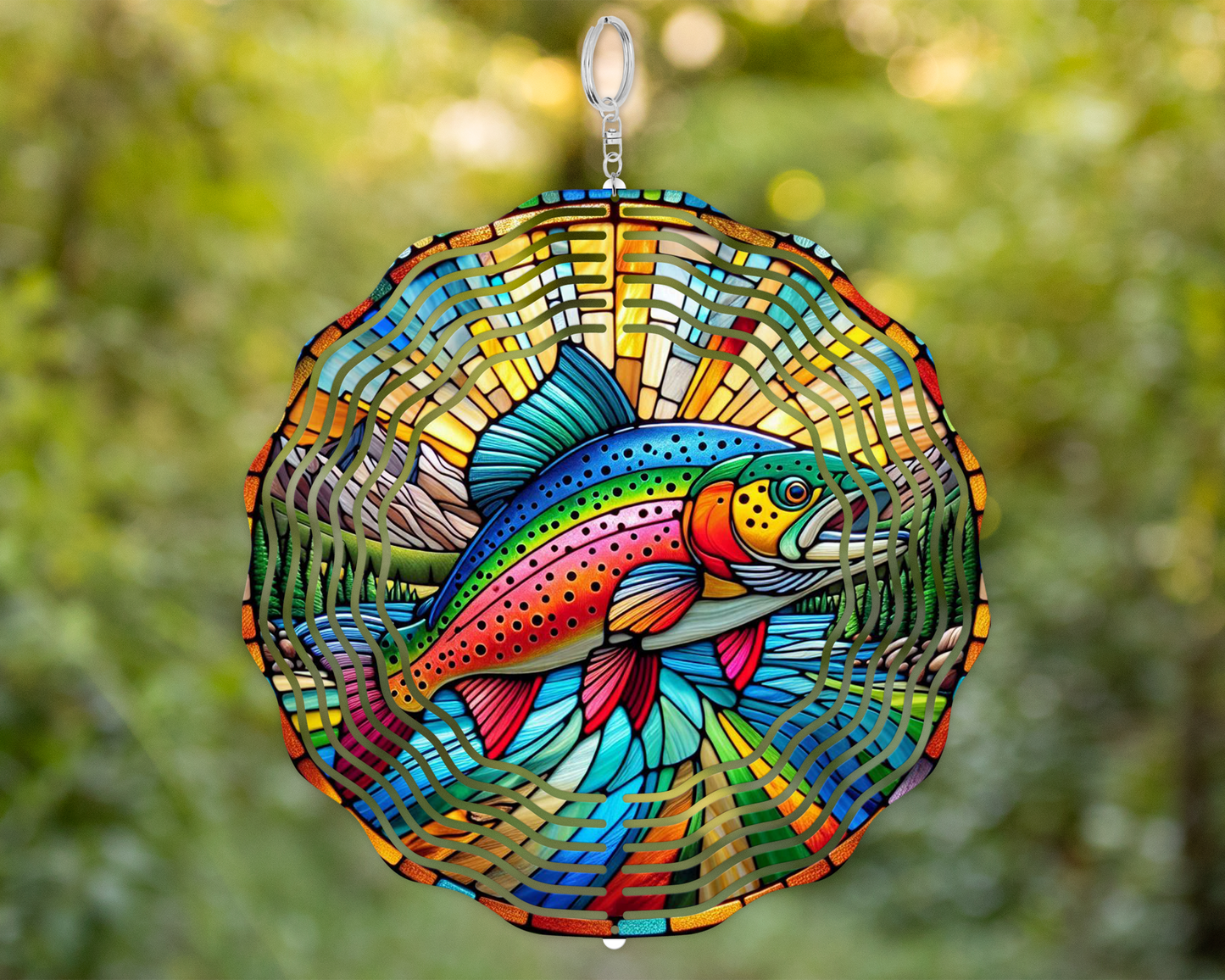 Rainbow Trout Wind Spinner - Unique Fathers Day Gift for Porch Garden Decor Nature-Inspired Housewarming Present