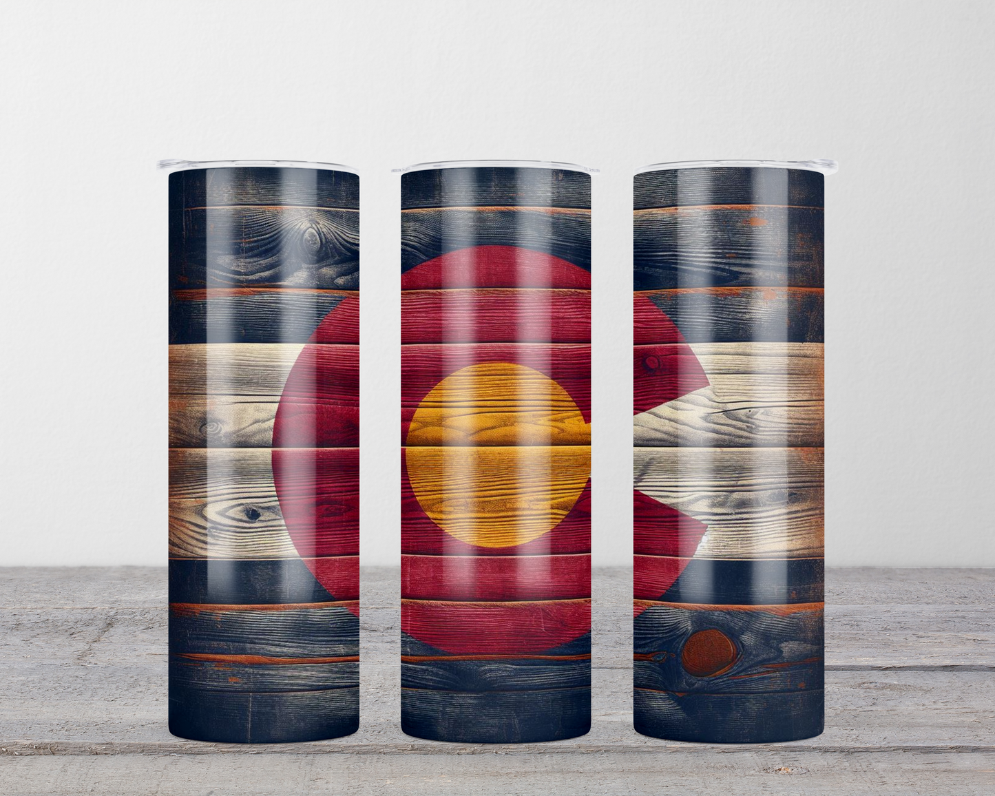 Rustic Wood Colorado Logo Tumbler 20 oz, Dual Lid Water Bottle Design