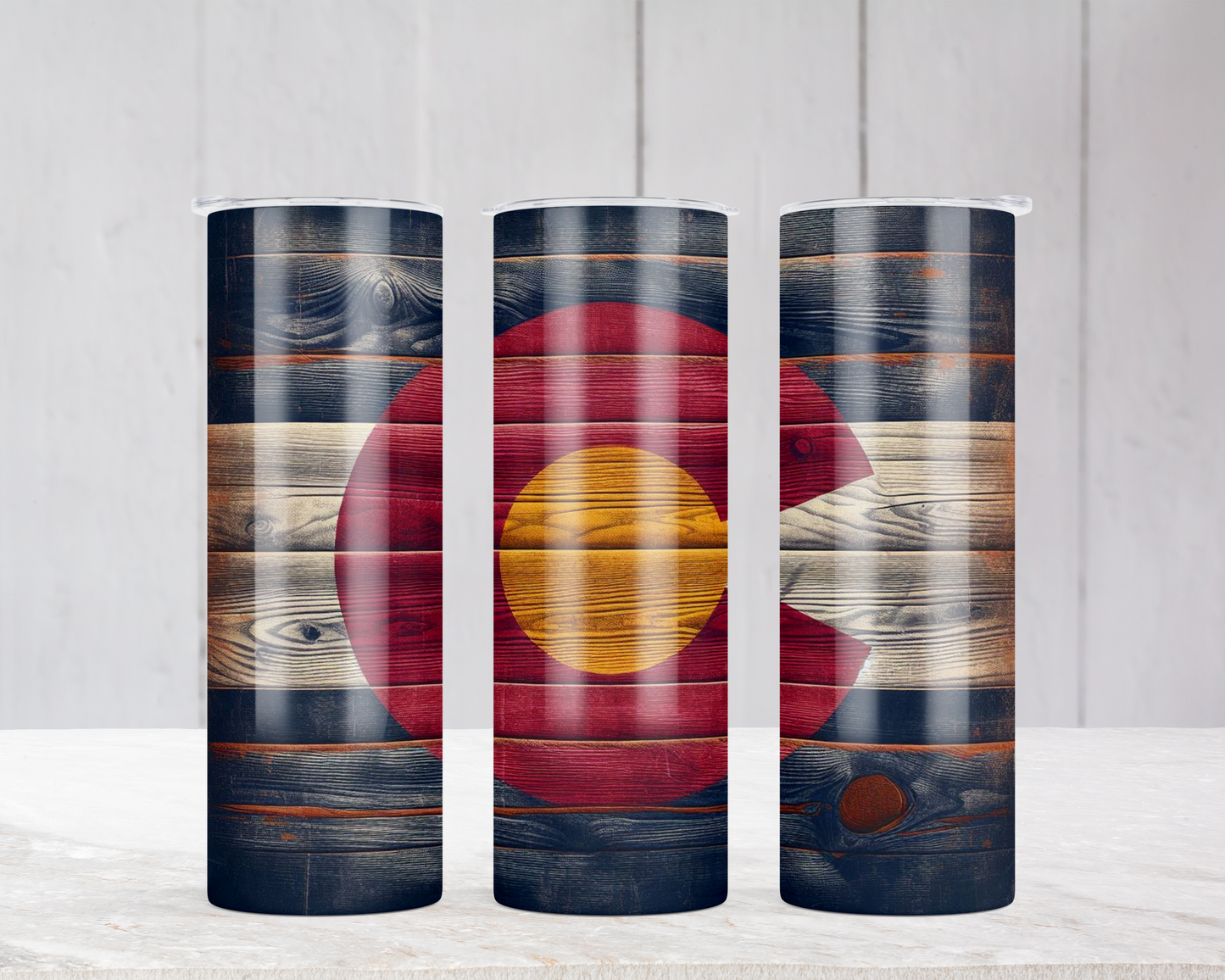 Rustic Wood Colorado Logo Tumbler 20 oz, Dual Lid Water Bottle Design