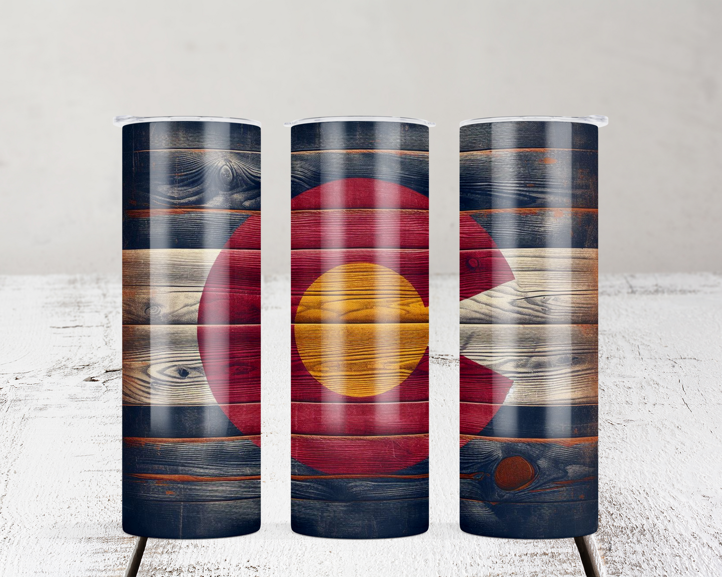 Rustic Wood Colorado Logo Tumbler 20 oz, Dual Lid Water Bottle Design