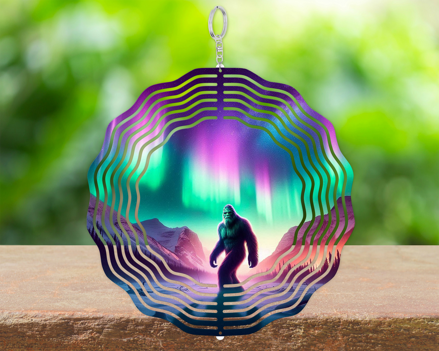 Sasquatch Wind Spinner - Northern Lights Design Perfect Gift for Bigfoot Enthusiasts Unique Hanging Porch Decor  Yard Art