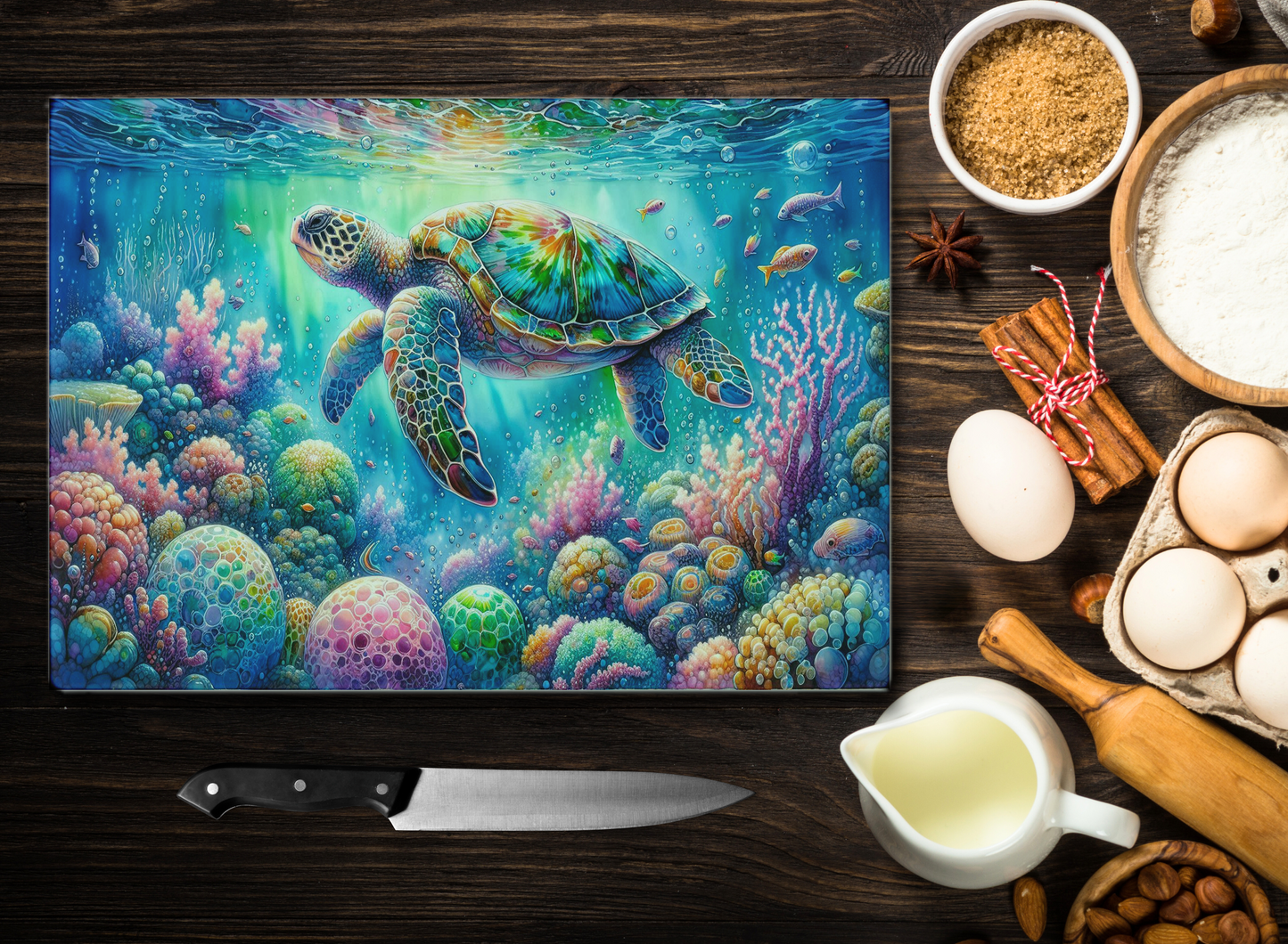 Sea Turtle Glass Cutting Board, Ocean Lover Gift, Wedding Engagement Gift