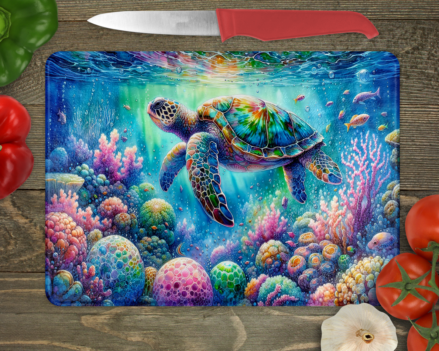 Sea Turtle Glass Cutting Board, Ocean Lover Gift, Wedding Engagement Gift