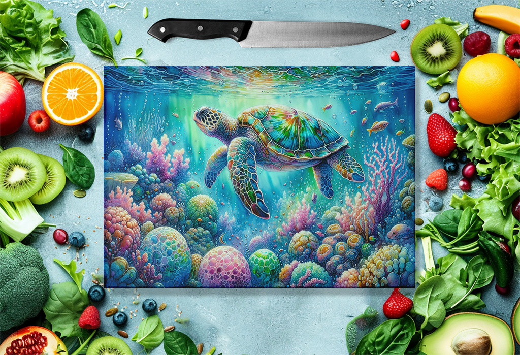 Sea Turtle Glass Cutting Board, Ocean Lover Gift, Wedding Engagement Gift